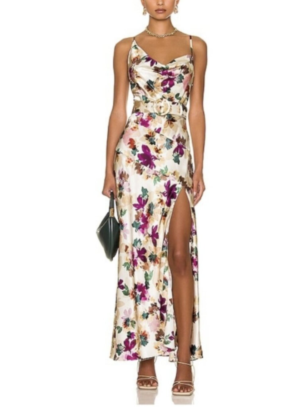 Nicholas Nahara Lark Asymmetric Cowl Neck Dress Silk Floral Alston Cream Size 2